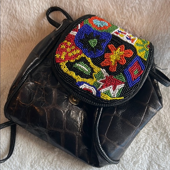 Vintage Claudia Beaded Black Leather Women's Bag - Picture 9 of 15